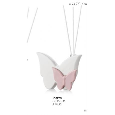 Profumatore farfalle in porcellana lucida bianca e rosa (IQ8263)