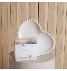 Piattino cuore porcellana bianca con sapone (cl24271)