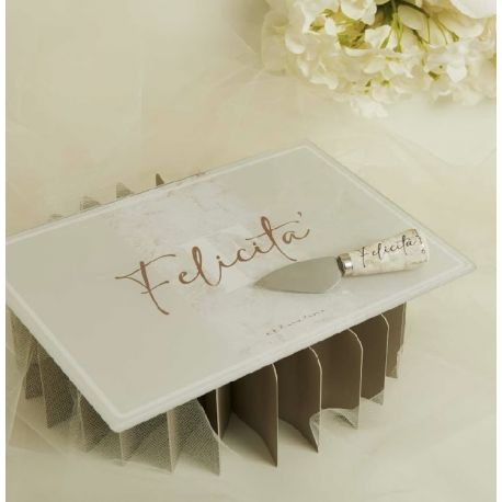 Tagliere in vetro con coltellino decoro FELICITA' (cl26048c)