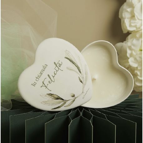 Scatola cuore decoro ulivo con candela (cl26074cand)