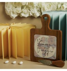 Tagliere acacia decoro mondo con coltellino (cl26081c)