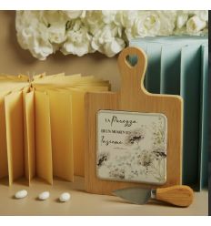 Tagliere acacia decoro floreale verde con coltellino (cl26083c)