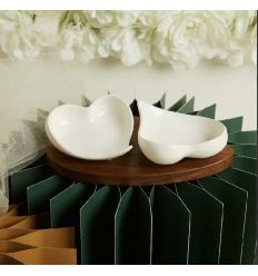 Vassoio acacia con due ciotole a forma di cuore (cl26093)