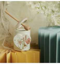 Portamiele con spargimiele bianco con decoro florale (cl26102)