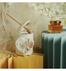 Portamiele con spargimiele bianco con decoro florale con miele (cl26102m)