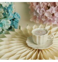 Candela in tazza con piattino in porcellana bianca (cl26224)