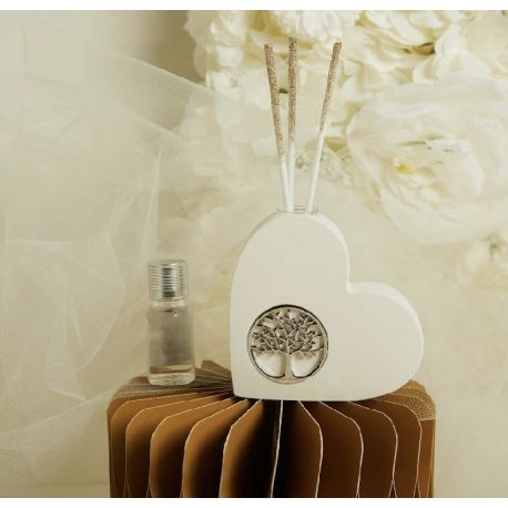 Diffusore cuore in gesso con applicazione albero della vita in argento (cl26275)