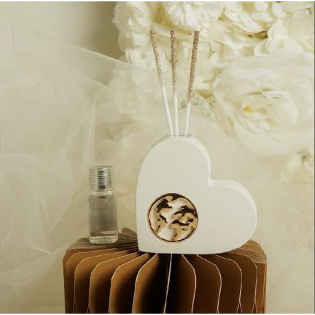 Diffusore cuore in gesso con applicazione mondo in oro (cl26279)