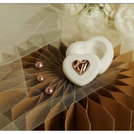 Scatolina cuore in gesso con applicazione oro rosa (cl26291)