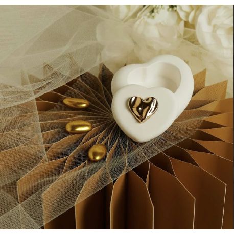 Scatolina cuore in gesso con applicazione oro (cl26293)
