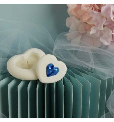 Scatolina cuore in gesso con candela con applicazione azzurra (cl26295cand)