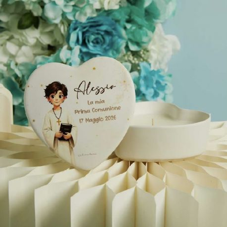 Scatola cuore con candela ragazzo comunione (cl263464cand)