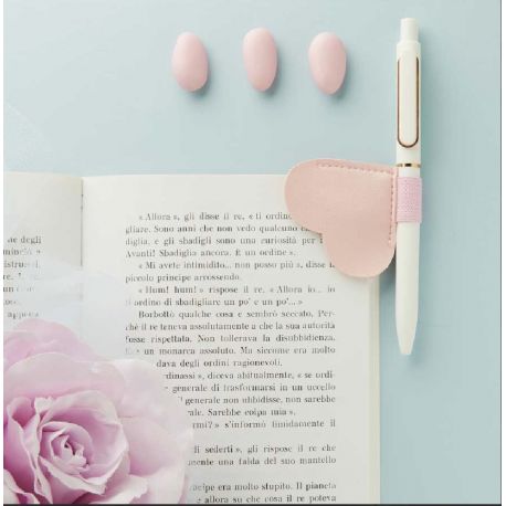 Segnalibro cuore rosa con penna (cl26408)