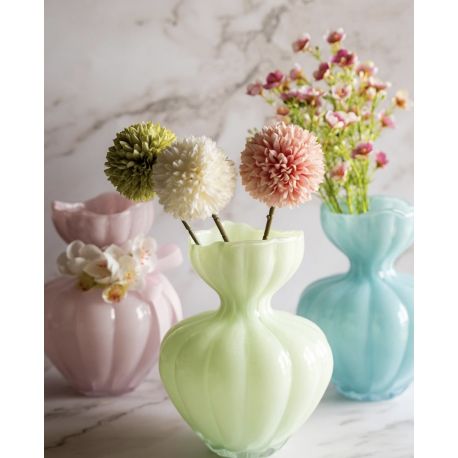 Vaso in vetro turchese con rami di fiori con shopper (c4104F)