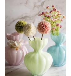 Vaso in vetro rosa con nastro e decoro con shopper (c4102A)