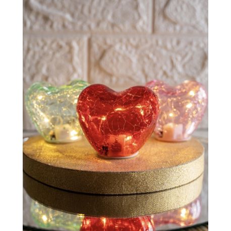 Cuore in vetro con ledi in vari colori con scatola (C4401)